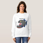 Hungrige lustige Piranha Cartoon Illustration Sweatshirt (Vorne ganz)