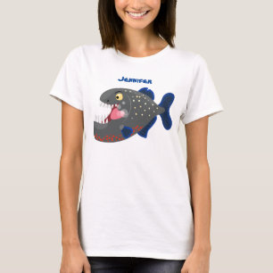 Hungrige lustige Piranha Cartoon Illustration T-Shirt