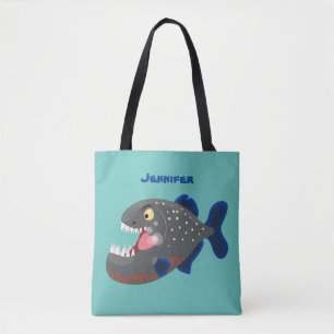 Hungrige lustige Piranha Cartoon Illustration Tasche