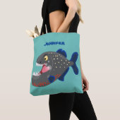 Hungrige lustige Piranha Cartoon Illustration Tasche (Von Nahem)