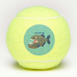 Hungrige lustige Piranha Cartoon Illustration Tennisbälle