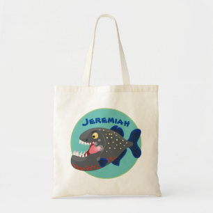 Hungrige lustige Piranha Cartoon Illustration Tragetasche