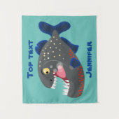 Hungrige lustige Piranha Cartoon Illustration Wandteppich (Vorderseite)