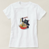 "Hungrige schwarze Katze mit Ramen" T-Shirt (Design vorne)