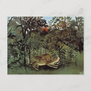 Hungriger Löwe von Henri Rousseau, Vintage Wild An Postkarte