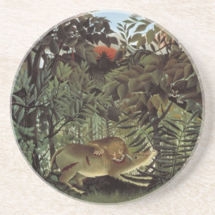 Hungriger Löwe von Henri Rousseau, Vintage Wild An Sandstein Untersetzer