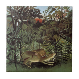 Hungriger Löwe von Henri Rousseau, Vintage Wildtie Fliese