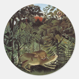 Hungriger Löwe von Henri Rousseau, Vintage-Wildtie Runder Aufkleber
