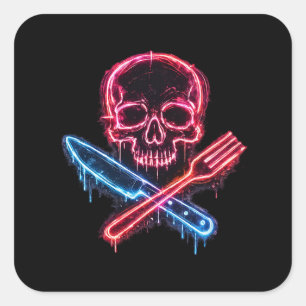 Hungriger Neon-Schädel Quadratischer Aufkleber