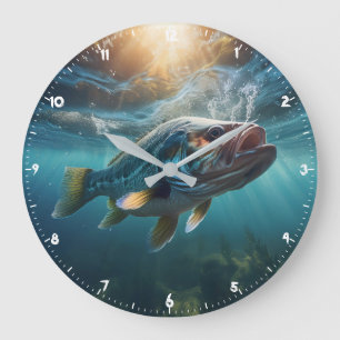 Hungriger Schwarzbarsch auf der Jagd Große Wanduhr