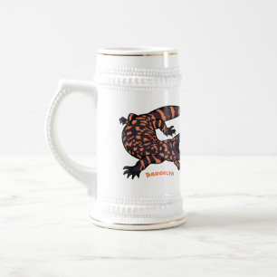 Hungriges Goldmonster-Eidechsen-Cartoon Bierglas