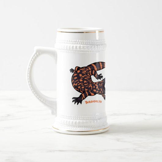 Hungriges Goldmonster-Eidechsen-Cartoon Bierglas (Links)