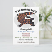 Hungriges Goldmonster-Eidechsen-Cartoon Einladung (Stehend Vorderseite)