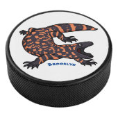 Hungriges Goldmonster-Eidechsen-Cartoon Eishockey Puck (3/4)