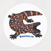 Hungriges Goldmonster-Eidechsen-Cartoon Etiketten (Design 2)