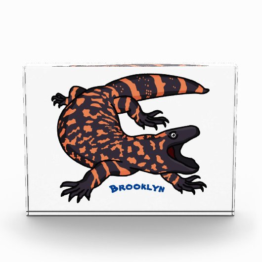 Hungriges Goldmonster-Eidechsen-Cartoon Fotoblock (Vorderseite)