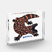 Hungriges Goldmonster-Eidechsen-Cartoon Fotoblock (Links)