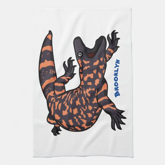 Hungriges Goldmonster-Eidechsen-Cartoon Geschirrtuch (Vertikal)
