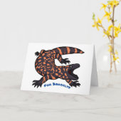 Hungriges Goldmonster-Eidechsen-Cartoon Karte (Gelbe Blume)