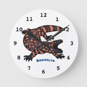 Hungriges Goldmonster-Eidechsen-Cartoon Runde Wanduhr
