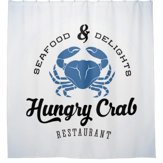 Hungriges Krabben-Restaurant-Plakat Duschvorhang (Vorderseite)