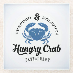 Hungriges Krabben-Restaurant-Plakat Glasuntersetzer