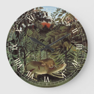 Hungrio Lion von Henri Rousseau, Vintages Wildtier Große Wanduhr