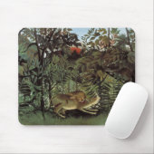 Hungrio Lion von Henri Rousseau, Vintages Wildtier Mousepad (Mit Mouse)