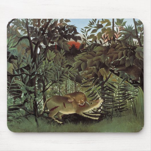 Hungrio Lion von Henri Rousseau, Vintages Wildtier Mousepad (Vorne)
