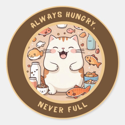 Hungry Cat Sticker - Kawaii Spaß Design (Vorderseite)