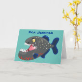 Hungry funny piranha cartoon illustration karte (Gelbe Blume)