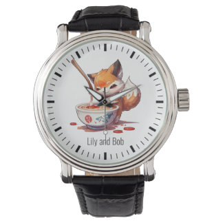 Hungry Little Fox Gewartet für japanisches Ramen Armbanduhr