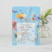 'Hunny' Wildblume Boy Blue Baby Dusche Einladung (Stehend Vorderseite)