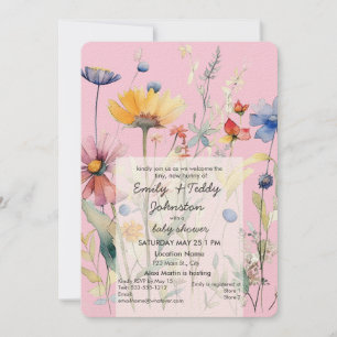 'Hunny' Wildblume Pastel Pink Girl Babydusche Einladung
