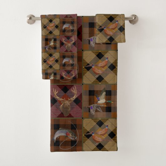 Hunt Club Kariert mit Wildlife Game Badhandtuch Set (Insitu)