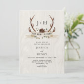 Hunt is Over Rustic Antlers QR Code Wedding  Einladung (Stehend Vorderseite)