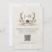 Hunt is Over Rustic Antlers QR Code Wedding  Einladung (Rückseite)