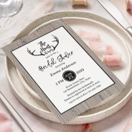 "Hunt is Over" Rustikale Antler Barnwood-Hochzeit Einladung