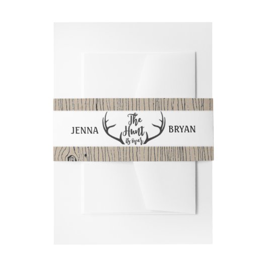 "Hunt is Over" Rustikale Antler Barnwood-Hochzeit Einladungsbanderole (Vorderseite Beispiel)