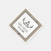 "Hunt is Over" Rustikale Antler Barnwood-Hochzeit Serviette (Ecke)
