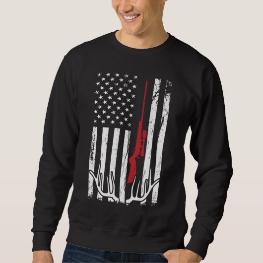 Hunter American Flag USA Jagd Hirsch Geschenk Sweatshirt (Vorderseite)
