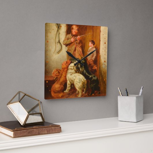 Hunter and Boy von Arthur Fitzwilliam Tait 1876 Quadratische Wanduhr (Büro)