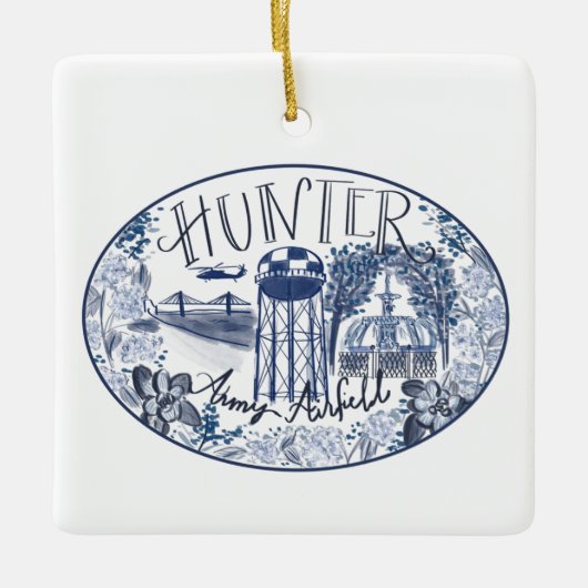 Hunter Army Airfield Chinoiserie Weihnachtsnachtsn Keramikornament (Vorderseite)