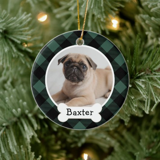 Hunter Buffalo Kariertes Puppy-Dog-Foto Keramik Ornament (Baum)
