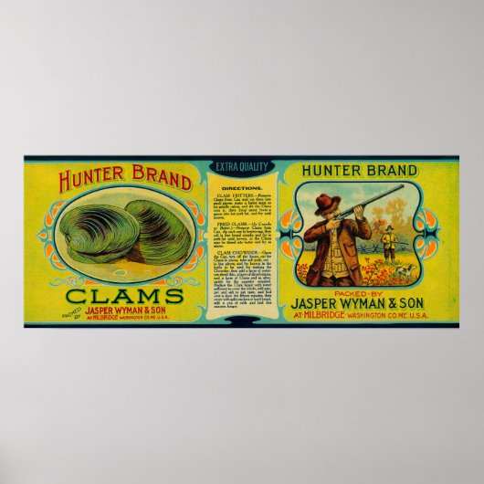 Hunter Clams LabelMilbridge, ME Poster (Vorne)