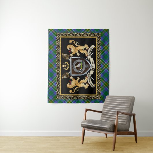 Hunter Clan Abzeichen & Motto mit Löwen Wandteppich (Beispiel)