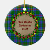 Hunter Clan Abzeichen & Tartan Personalisierte Wei Keramik Ornament (Hinten)