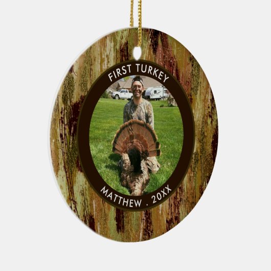 Hunter Erste TÜRKEI Foto Brown Green Personalisier Keramik Ornament (Rechts)