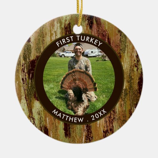 Hunter Erste TÜRKEI Foto Brown Green Personalisier Keramik Ornament (Vorne)