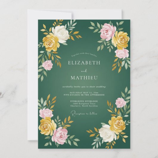 Hunter Gold Petal Hochzeit Einladung (Vorderseite)